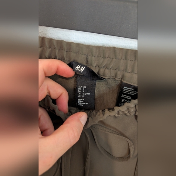 Olive Satin Feel Cargo Jogger Pants - Picture 4 of 5